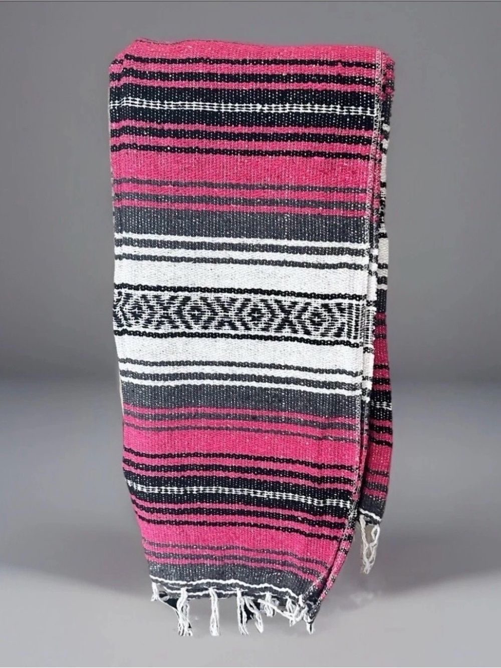 NWOT 72x48 Mexican Woven Serape w/ Fringe Pink Blanket Great for Camping or Yoga